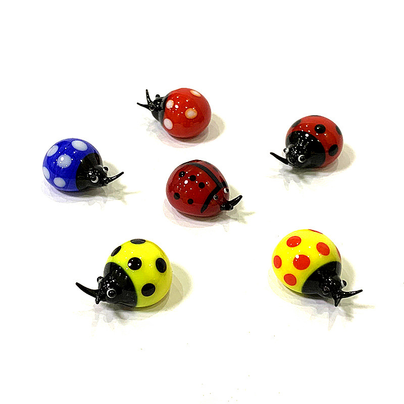 Bonsai Garden Table - Colorful Mini Glass Ladybug Figurine Cute