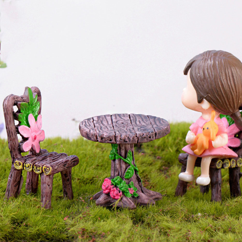Bonsai Garden Table - 5Sets Resin Miniature Chair Table Garden